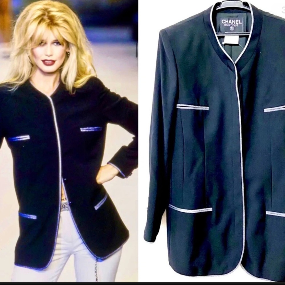 Tahari Black Vintage Blazer with White Accents
